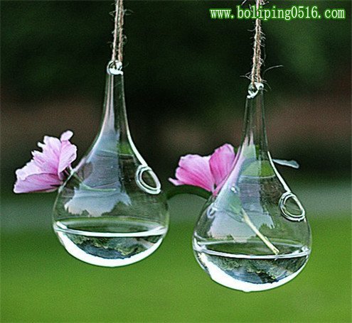 透明玻璃花瓶悬挂式 创意水滴型吊球花瓶